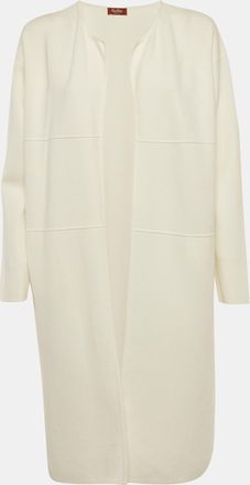 Max Mara White Stretch Knit Open Front Long Cardigan
