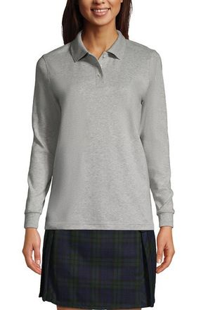 Lands End School Uniform Long Sleeve Interlock Polo Shirt in Gray Heather at Nordstrom, Size X-Large
