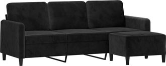 vidaXL Sof&aacute; De 3 Plazas Con Taburete De Terciopelo Negro 180 Cm Vidaxl