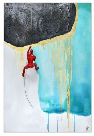 ADM Handgemaltes Design Wandbild Klettern auf T&uuml;rkis 80 x 120 cm