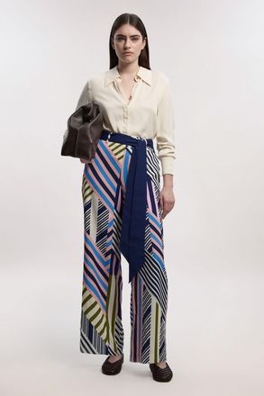 Karen Millen Womens Geo Print Twill Woven Wide Leg Trouser - Multicolour - Size 14 UK