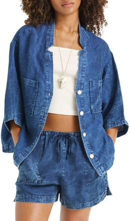 Vitamin A Jaida Organic Cotton & Linen Denim Cover-Up Shirt in Indigo at Nordstrom, Size Xx-Small