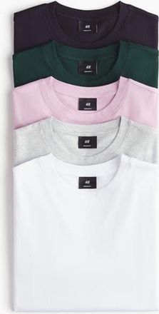 H&M 5-pack regular fit t-shirts in Dark Gray/forest Green/pink at Nordstrom, Size X-Large
