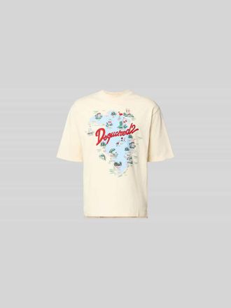 Dsquared2 Loose Fit T-Shirt mit Logo-Print in Beige, Gr&ouml;&szlig;e XL