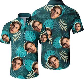 Generic Custom Hawaiian Shirts with Face for Men - Personalized Photo Design - Funny Tropical Beach Button Down Shirt (UK, Alpha, 3XL, Regular, Regular, 11)