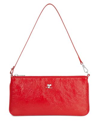 Courr&egrave;ges Rectangular Handbag with Glossy Textured Finish and Silver Hardware
