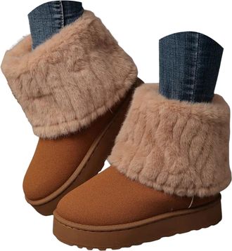 Generic Womens Winter Boots - Warm Fur Lined Ankle Booties, Non-Slip Comfortable Slip On Short Furry Snow Boots(A-black,9.5)