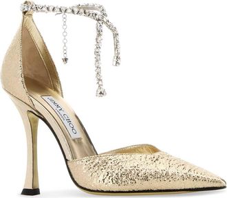 Jimmy Choo London Womens Stevie 100 Heel Gold Leather Crystal