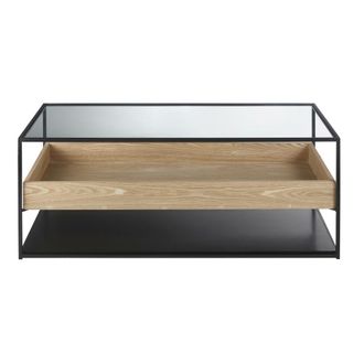 Maisons du monde Mesa de centro de vidrio templado y metal negro, 110 cm