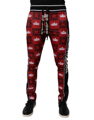Dolce & Gabbana Red Crown Logo Monogram Men Sweatpants Pants Polyester