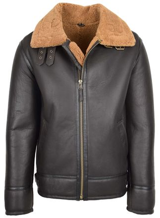 House Of Leather Mens Shearling Aviator Leather Jacket Sheepskin Coat Oscar Brown Ginger