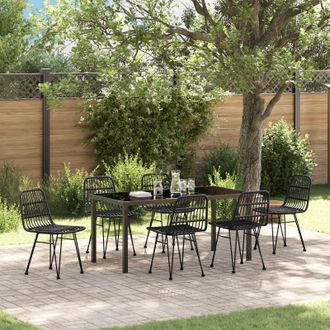 Berkfield Home 7 Piece Garden Dining Set Black Poly Rattan