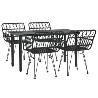 Berkfield Home Beautiful 5 Piece Garden Dining Set Black Poly Rattan