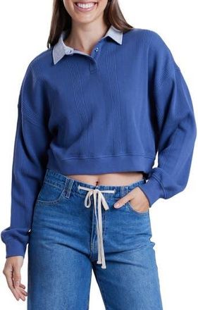 Unionbay Malorie Textured Long Sleeve Cotton Polo in Faded Indigo at Nordstrom Rack, Size X-Small