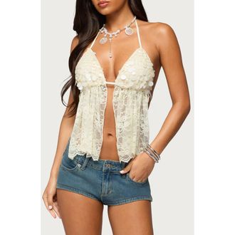 Edikted Paillette Open Back Camisole in Cream at Nordstrom, Size X-Small