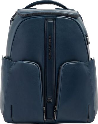 Piquadro Victor 35-5 cm Laptoptas met Draadloze Oplader - Heren - Rugzakken - Blauw - ONE Size - Leer - Tassen