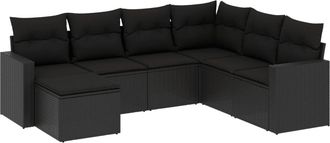 vidaXL Set De Comedor De Jard&iacute;n 7 Pzas Y Cojines Rat&aacute;n Sint&eacute;tico Negro Vidaxl