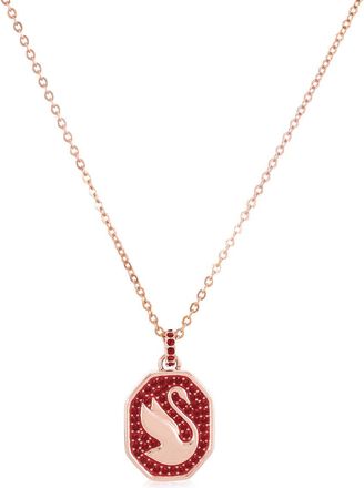 Swarovski Red Rose Gold-Tone Plated Signum Swan Pendant Necklace