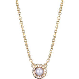 Adornia Freshwater Pearl & Crystal Halo Pendant Necklace in Gold-White at Nordstrom Rack