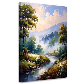 Feeby Impresi&oacute;n De Imagen Bosque En La Niebla R&iacute;o Paisaje Naturaleza 70x100