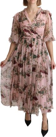 Dolce & Gabbana Womens Cat Print Silk Midi Dress - Pink - Size EU 38 (Womens)