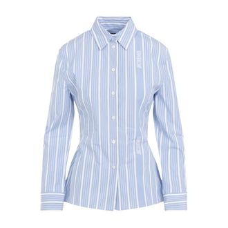 Jacquemus Shirts, female, Blue, Size: S Striped Cut In 3ev Jacquard Business Big Log