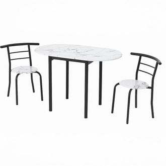 Pondecor Interiorismo Set Mesa extensible y 2 Sillas cocina MDF efecto m&aacute;rmol 55/115x91x76