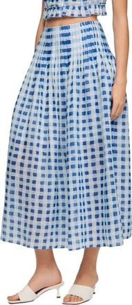 Sandro Long gingham linen skirt in Blu /White at Nordstrom, Size 36 Eu