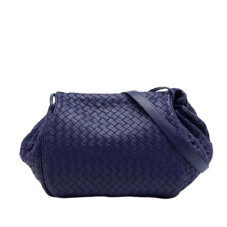 Bottega Veneta Pre-owned Woven Nappa Crossbody Bag - Dames - Pre-owned - Blauw - Maat: ONE Size Leer