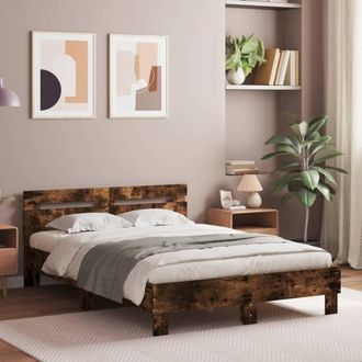 vidaXL Vidaxl - Estructura De Cama Cabecero Y Luces Led Roble Ahumado 135x190cm