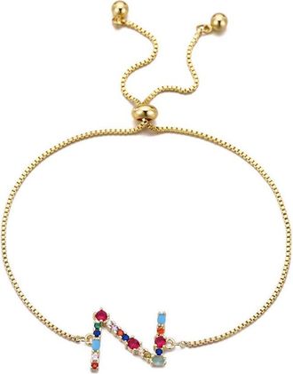 Adornia Adornia 14K Plated Crystal Multi Color Stone Initial Bolo Bracelet