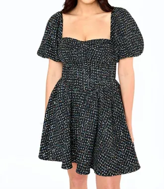 BuddyLove Romeo Tweed Puff Sleeve Mini Dress In Black