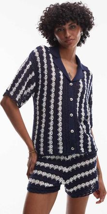 Topshop Camicia in maglia a righe con impunture color blu e avorio in coordinato