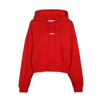 Msgm Hoodies, female, Red, 2XS, Cotton Hoodie with Logo Print