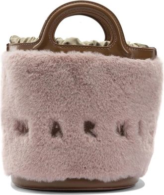 Marni Tassen, Dames, Roze, ONE Size, Leer, Roze Handtas met Faux Fur en Leer