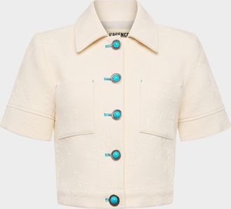 L'agence Chita Floral Embossed Short-Sleeve Jacket