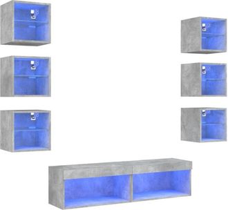 vidaXL Vidaxl - Muebles Tv Pared Con Led 8 Pzas Madera Ingenier&iacute;a Gris Hormig&oacute;n