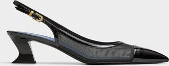 Lanvin Womens Nocturne mesh and polished leather pumps