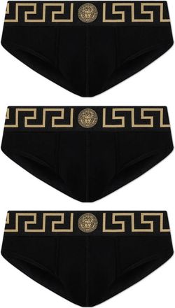 Versace Ondergoed, Heren, Zwart, XL, Katoen, Driepack Katoenen Slips