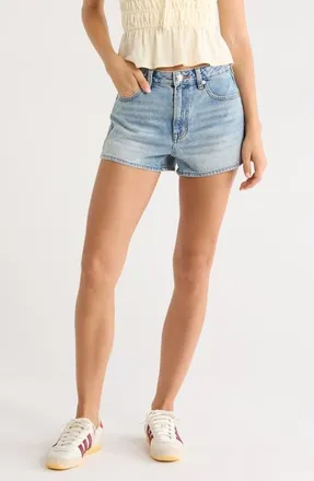 PacSun Ivy High Waist Andy Denim Shorts in Medium Indigo at Nordstrom, Size 29