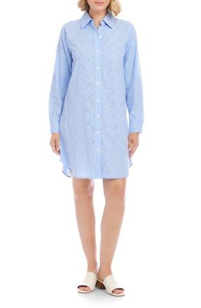 Karen Kane Embellished Long Sleeve Cotton Shirtdress in Blue at Nordstrom, Size X-Large