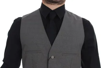 Dolce & Gabbana Gray Cotton Slim Fit Button Front Dress Mens Vest