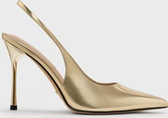 Charles & Keith Metallic Leather Slingback Stiletto Pumps