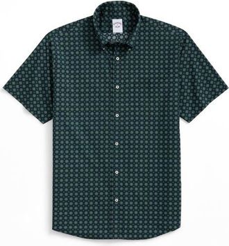 Brooks Brothers Short Sleeve Button Down Shirt in Navy at Nordstrom, Size Xx-Large