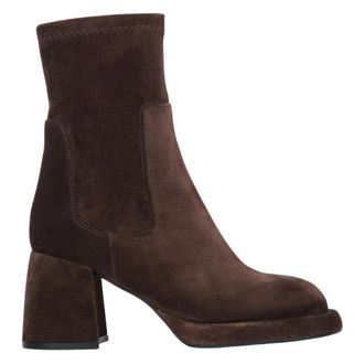 Estro & Luminara Heeled Boots, female, Brown, Size: 10 US Velour and Stretch Ankle Boots with Stable Heel
