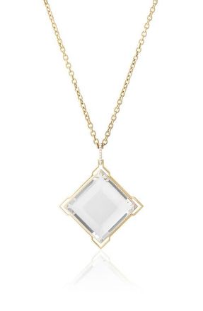 Goshwara Gossip Fancy Cut Rock Crystal & Pav&eacute; Diamond Pendant Necklace in Clear at Nordstrom, Size 24