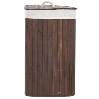 Beliani Cesta De Madera De Bamb&uacute; Oscura Blanco 60 Cm Tapa Extra&iacute;ble Accesorio Matara