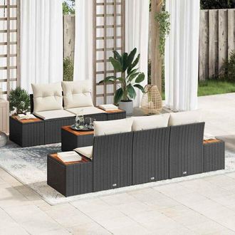 vidaXL Vidaxl - Conjunto De Sof&aacute; De Jard&iacute;n Con Coj&iacute;n 6 Pcs Negro Polirat&aacute;n