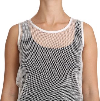 Dolce & Gabbana Womens White Net Transparent Sleeveless Tank Top Cotton