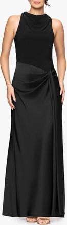 Betsy & Adam Mixed Media Satin Gown in Black at Nordstrom, Size 12